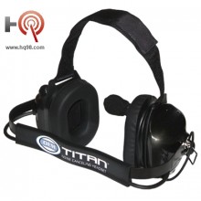 The aviation-style boom microphone and adjustable arm wtih noise-canceling dynamic microphone element reduces transmitted background noise on the OEM Titan.