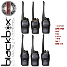 This Six Pack of Bantam by BlackBox has PC Program Freqs, PL, DPL plus 3 Programmable Buttons: Voice Encryption Function, Alarm Function, Whisper Transmit Function, High/Low Power
